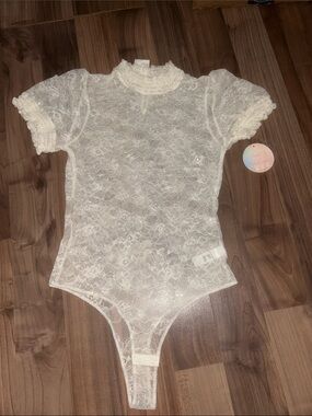 Beige Lace One-Piece Bodysuit
